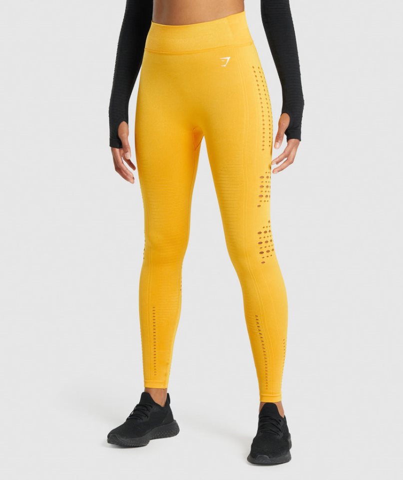 Women\'s Gymshark Glow Seamless Leggings Yellow | CA 6D8105